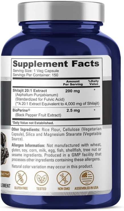 SHILAJIT NUSAPURE 4000 MG 150 CAPSULAS SIN GMO VEGANO