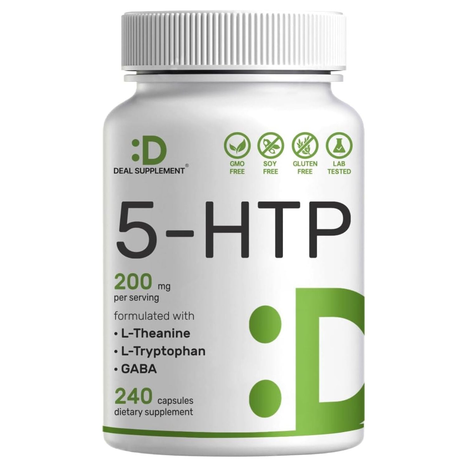 5-HTP 200 MG 240 CAPSULAS CON GABA 50 MG Y L-TEANINA 200 MG + L-TRIPTÓFANO 10 MG SIN GMO DEAL