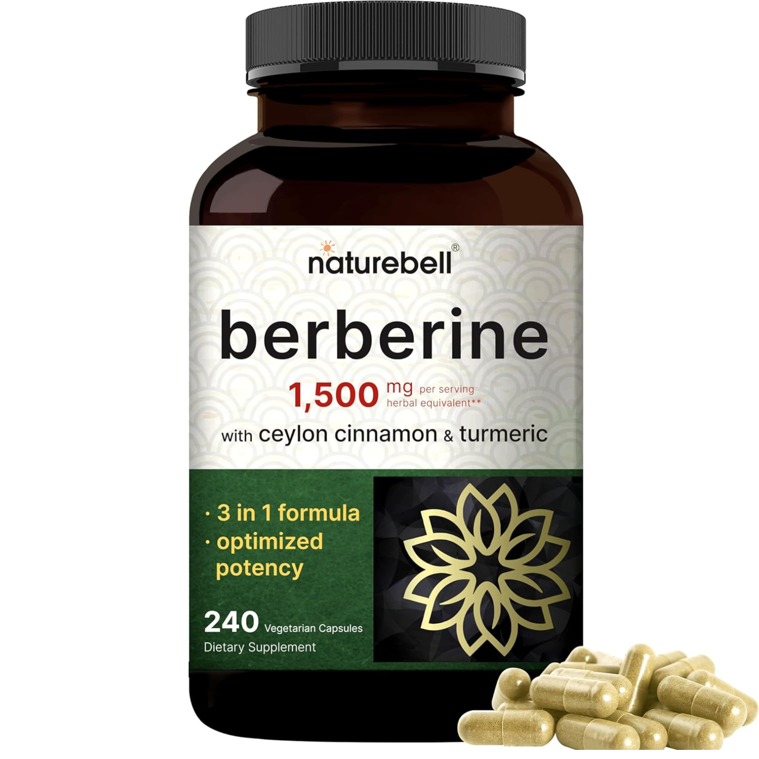BERBERINA CON CANELA DE CEYLAN Y CURCUMA NATUREBELL 1500 MG 240 CAPSULAS VEGANO