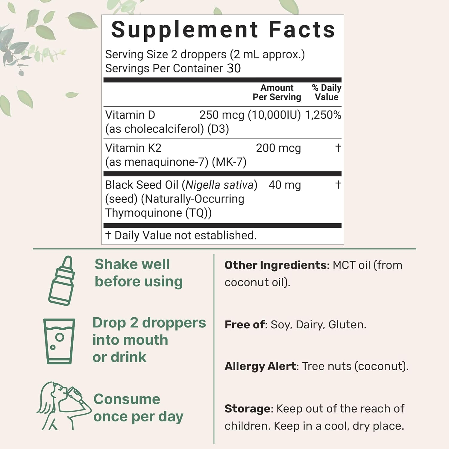 D3 K2 10000 IU 200 MCG CON BLACK SEED OIL Y MTC OIL MICROINGREDIENTS 60 ML NO GMO