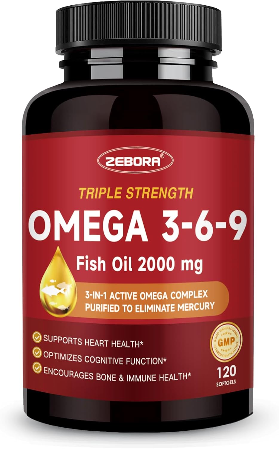 OMEGA 3 6 9 FISH OIL 2000 MG CON VITAMINA D ZEBORA 120 CAPSULAS BLANDAS
