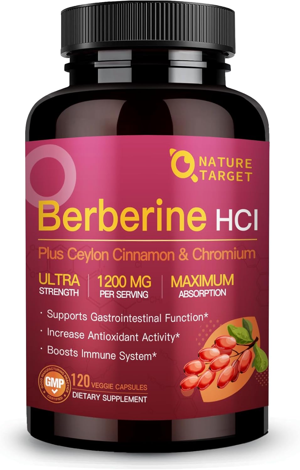 BERBERINA HCL 1200 MG NATURE TARGET 120 CAPSULAS NO GMO
