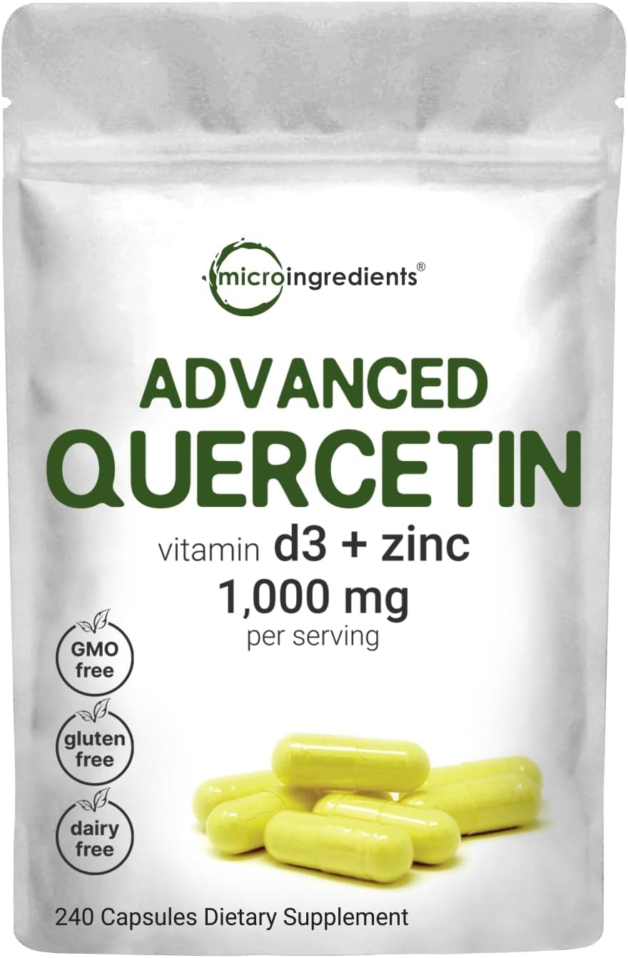QUERCETINA 1000 MG + VITAMINA D3 (COLECALCIFEROL) 5000 UI + ZINC 50 MG 240 CAPSULAS SIN GMO QUERCETIN MICROINGREDIENTS