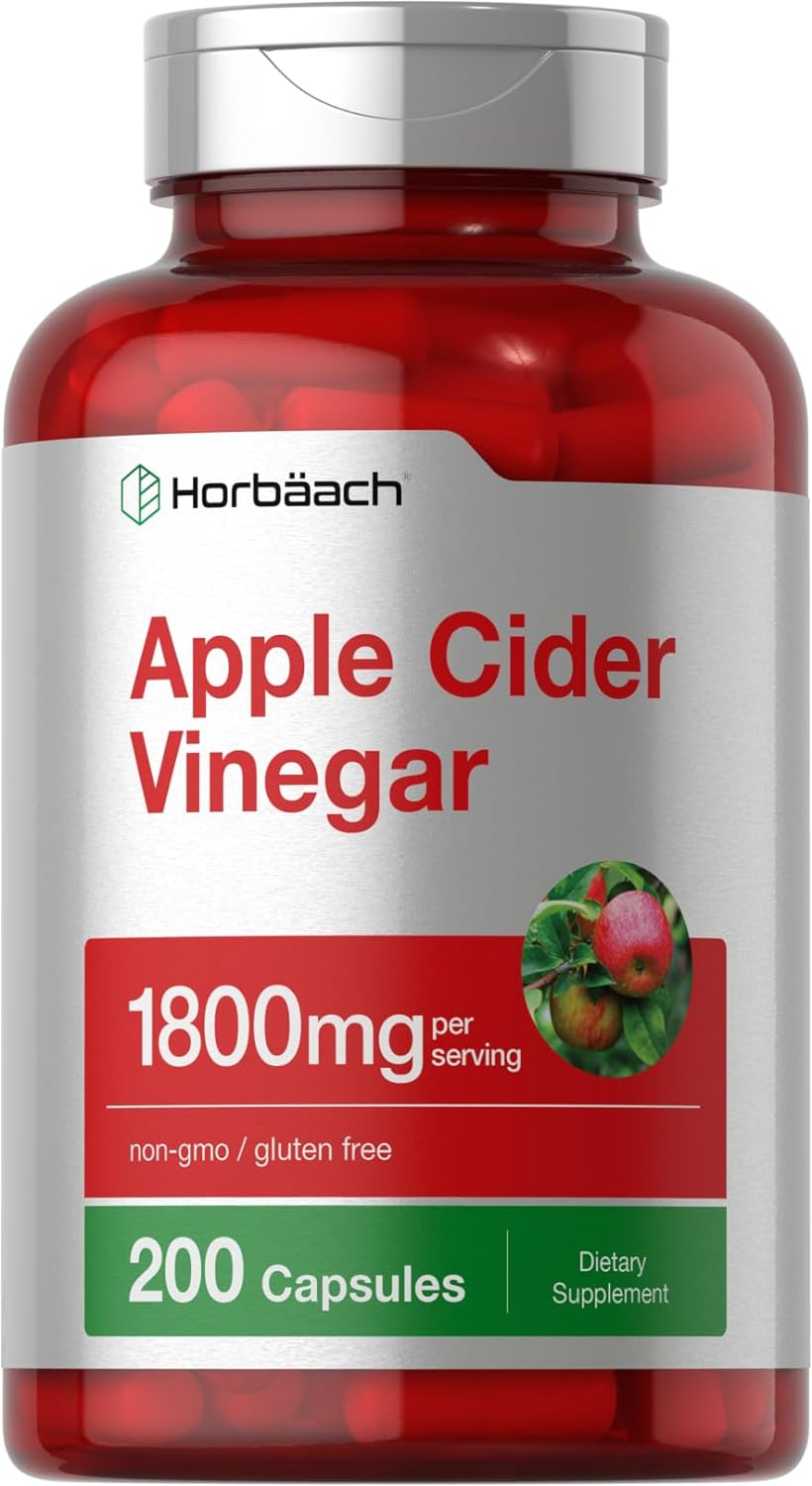 ACV VINAGRE DE SIDRA MANZANA HORBAACH 1800 MG 200 CÁPSULAS NO GMO APPLE CIDER VINEGAR