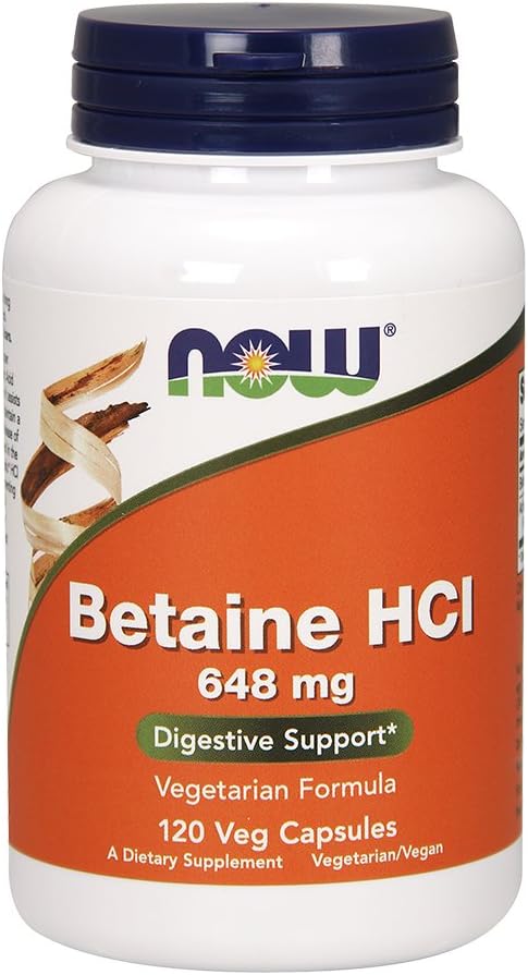 BETAINA HCI 648 MG NOW 120 CAPSULAS VEGETALES NO GMO VEGANO