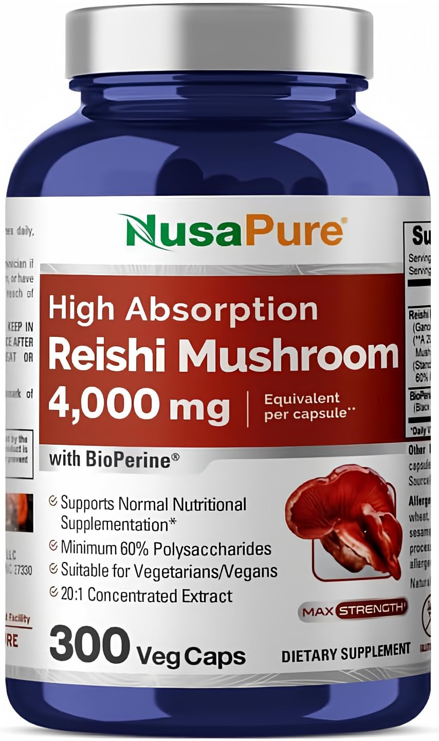 HONGO REISHI 4000 MG 300 CÁPSULAS VEGANO NO GMO NUSAPURE