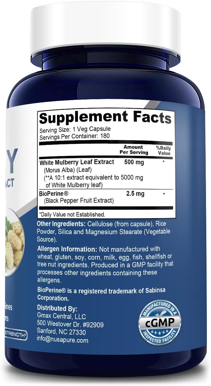 MULBERRY NUSAPURE 5000 MG CON BIOPERINA 2.5 MG 180 CAPSULAS VEGETALES