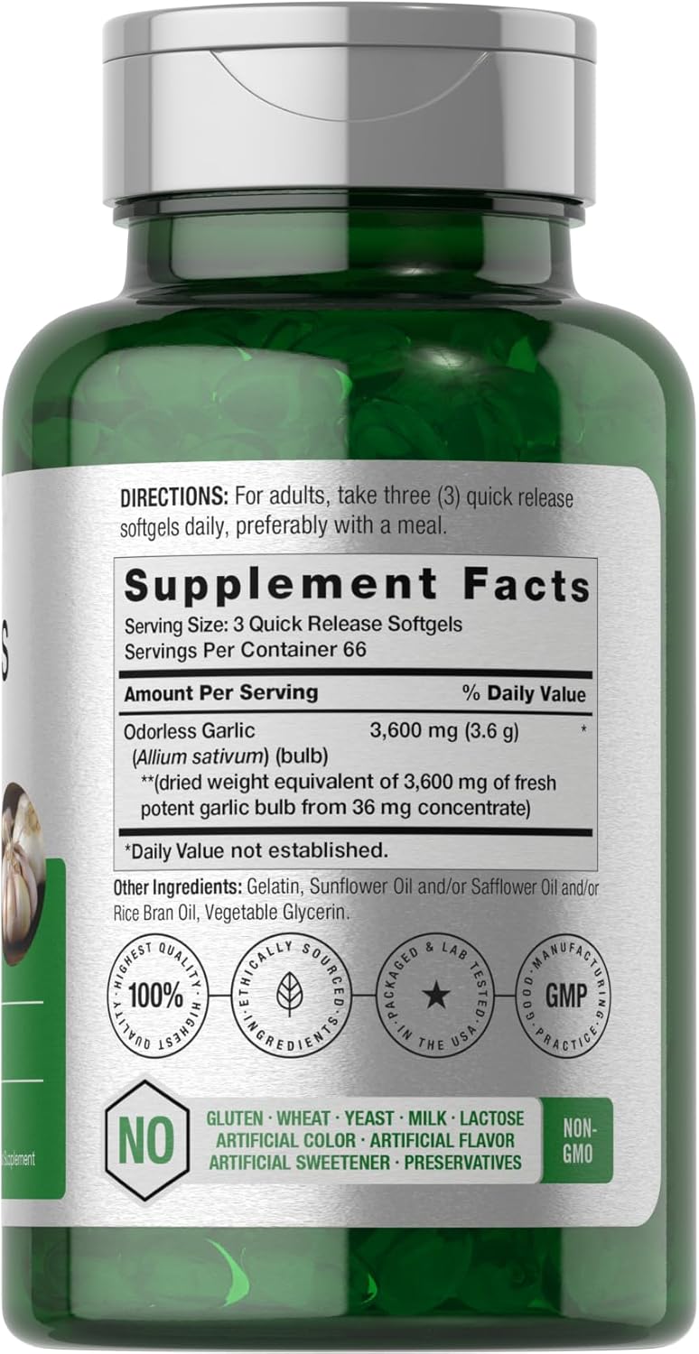 ODORLESS GARLIC AJO SIN OLOR HORBAACH 3600 MG 200 CAPSULAS BLANDAS SIN GMO