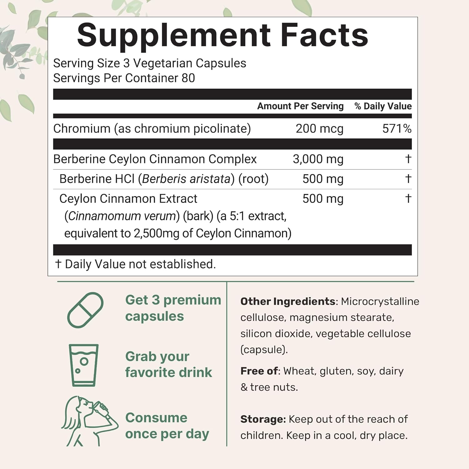 BERBERINA CON CANELA DE CEYLAN Y CROMO 3,000 MG MICROINGREDIENTS 240 CAPSULAS VEGETALES NO GMO