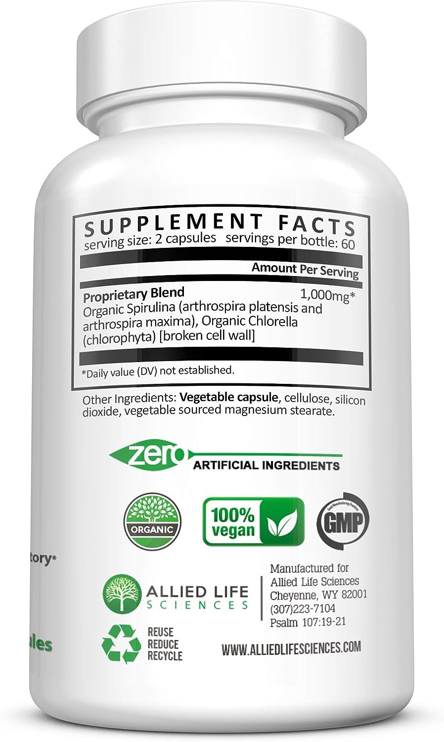 ESPIRULINA CLORELLA 1000 MG 120 CAPSULAS VEGANO ALLIED LIFE SPIRULINA