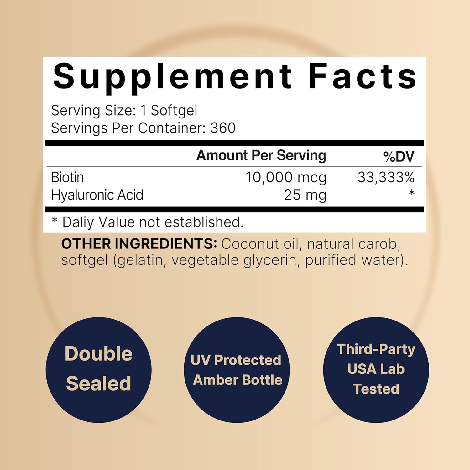 BIOTINA 10000 MCG CON ACIDO HIALURONICO 25 MG 360 CAPSULAS BLANDAS BIOTIN NATUREBELL