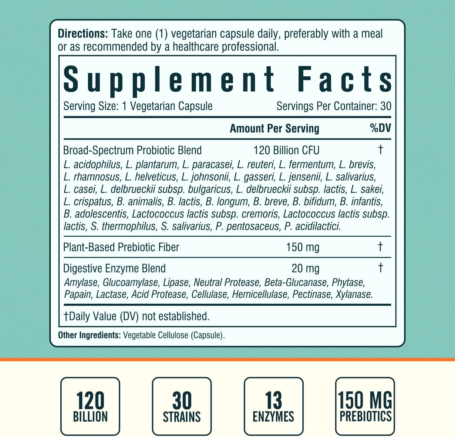 PROBIOTICOS Y PREBIOTICOS ENZIMAS 120 BILLONES CFU 30 CEPAS 30 CAPSULAS VEGETALES VEGANO NORDVIDA