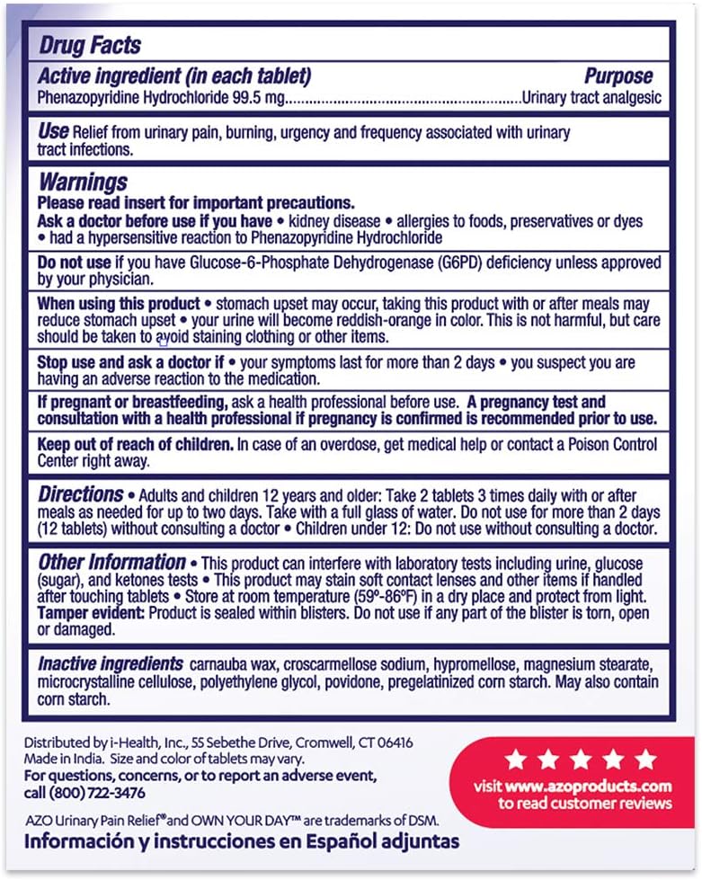 AZO URINARY PAIN RELIEF 24 TABLETAS