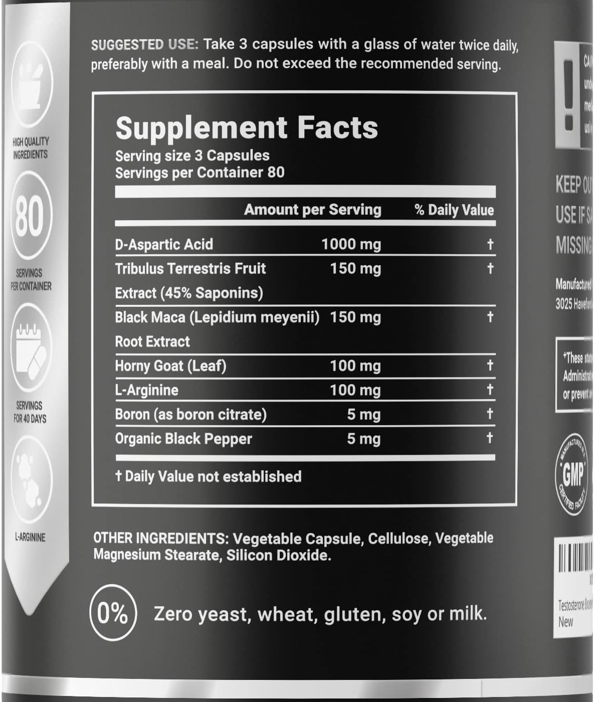 TESTOSTERONA PARA HOMBRES 1,510 MG ARGININA 100 MG 240 CAPSULAS VEGETALES B LIFE