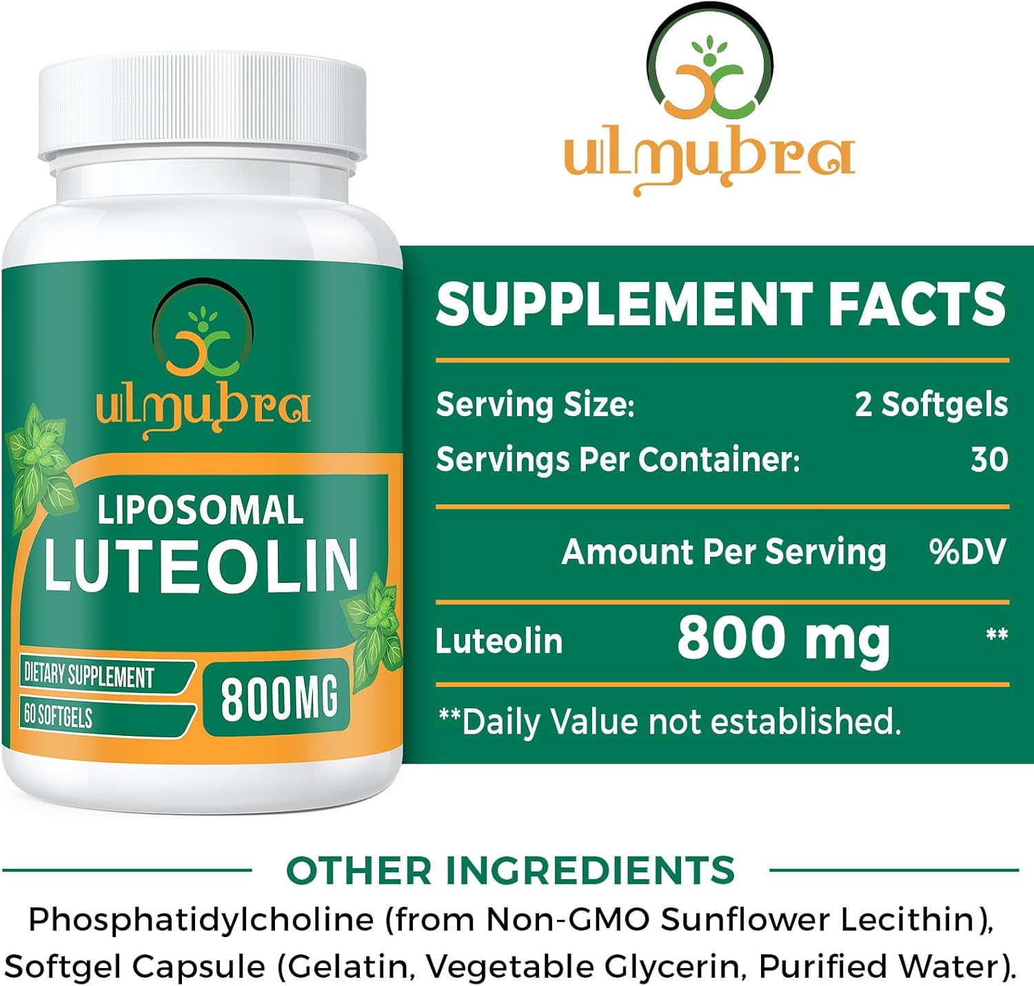 LUTEOLIN LIPOSOMAL 800 MG 60 CAPSULAS BLANDAS NO GMO ULMUBRA