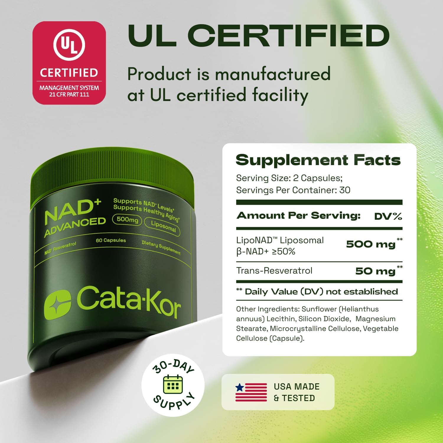 NAD + RESVERATROL LIPOSOMAL CATAKOR 500 MG 60 CAPSULAS VEGANO NO GMO