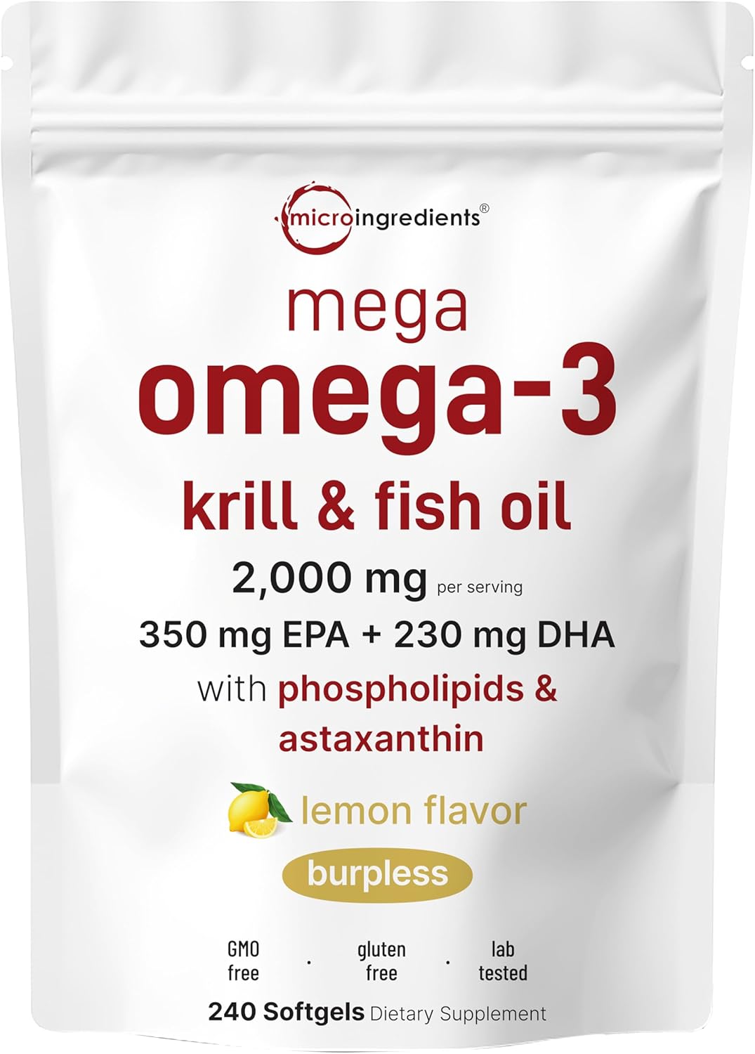 MEGA OMEGA 3 KRILL & FISH OIL 2,000 MG MICROINGREDIENTS 240 CAPSULAS BLANDAS