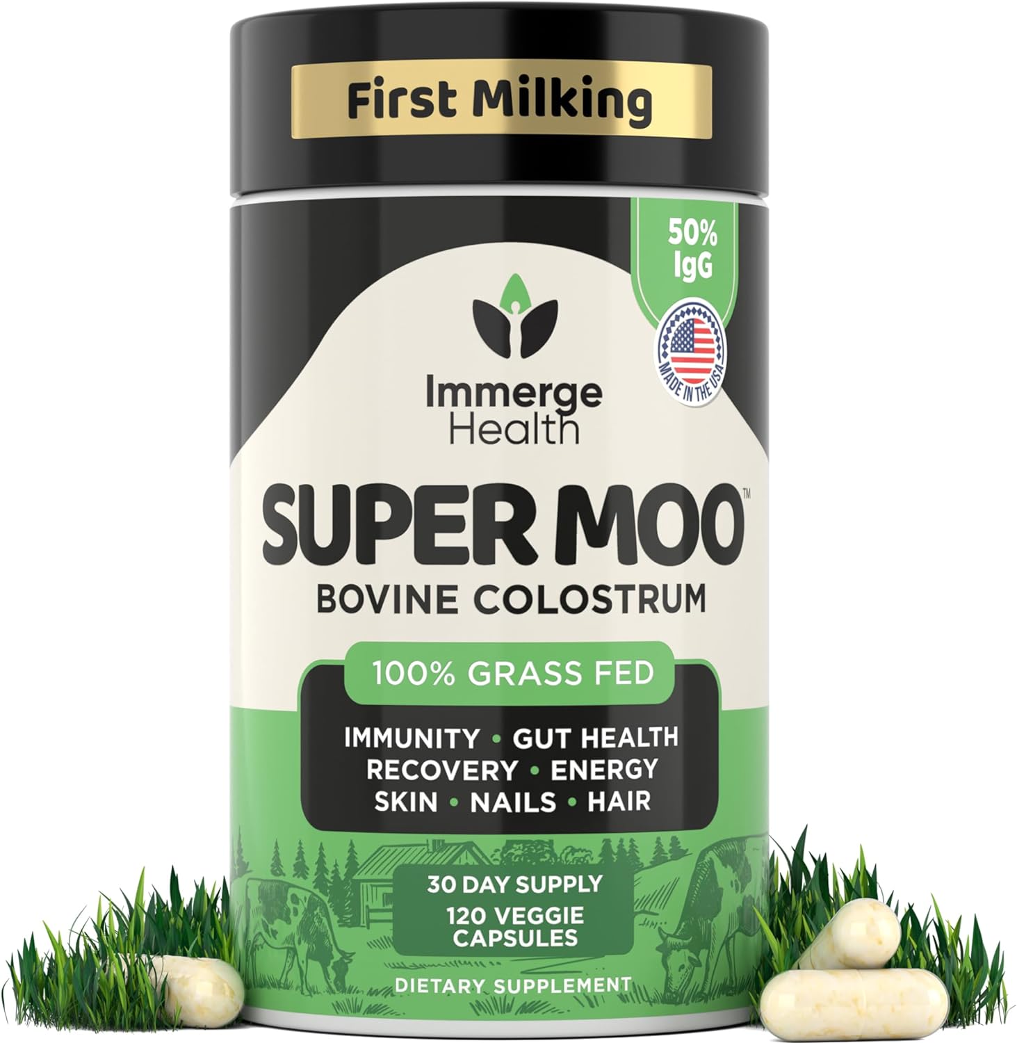 CALOSTRO DE BOVINO SUPER MOO 2000 MG 50% IG 120 CÁPSULAS NO GMO IMMERGE HEALTH