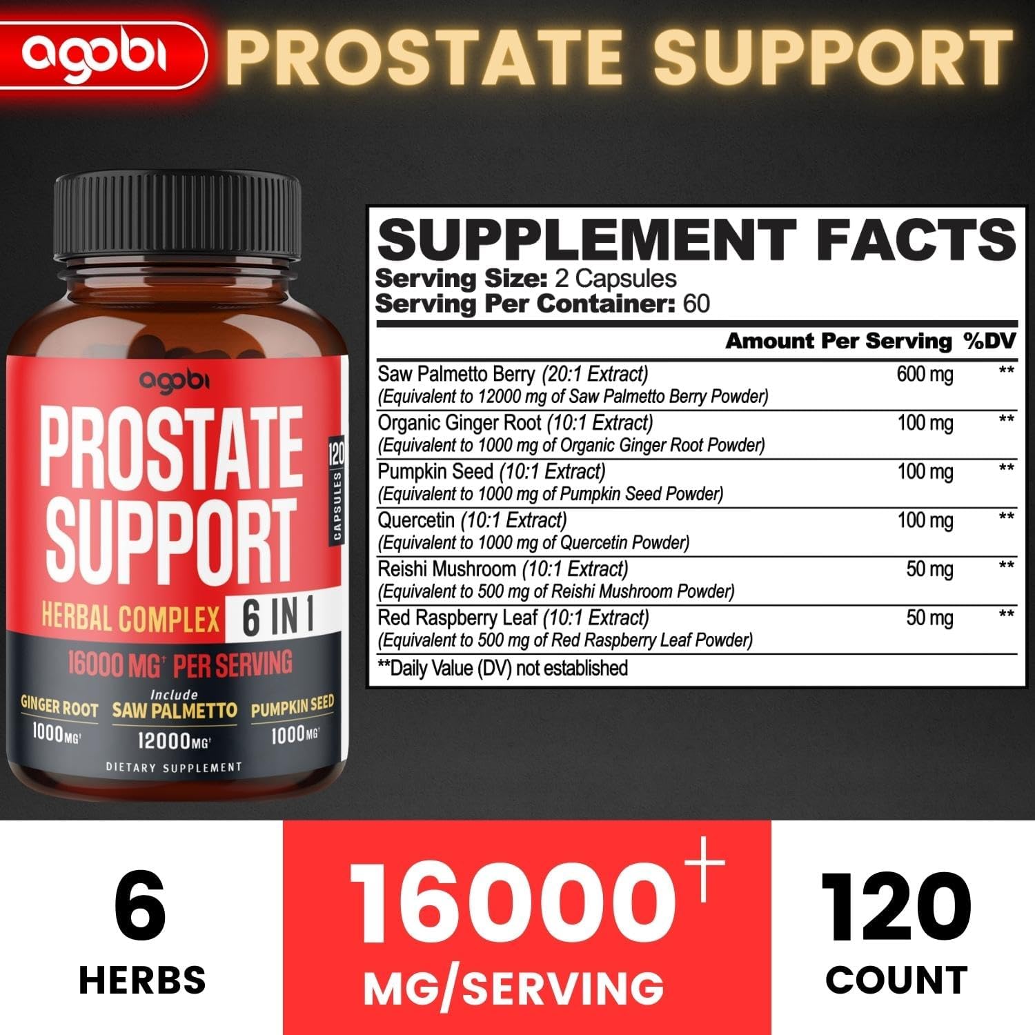 PROSTATA SUPPORT COMPLEJO 6 EN 1 16000 MG 120 CAPSULAS AGOBI