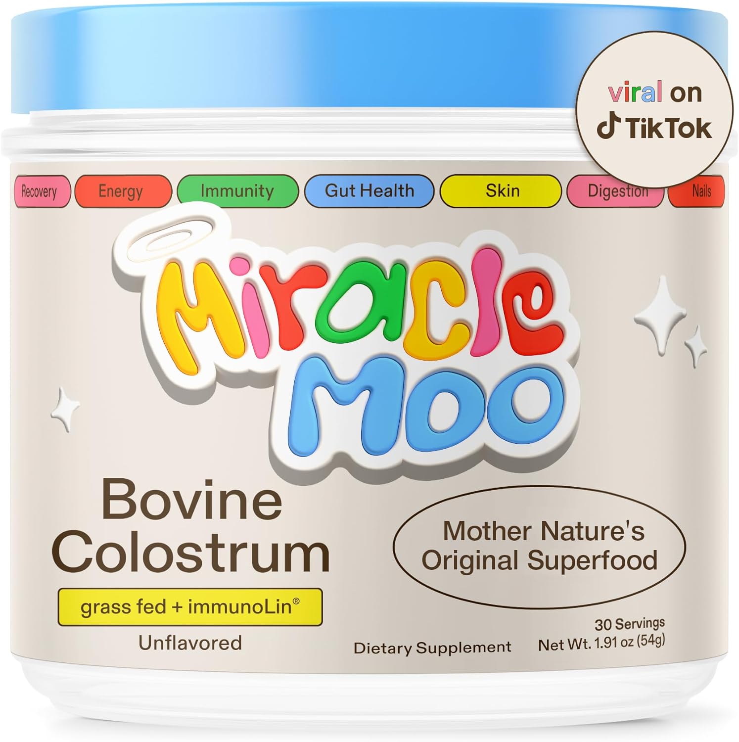 COLOSTRUM CALOSTRO DE BOVINO 2400 MG 30 IG 54 GR 30 PORCIONES NO GMO MIRACLE MOO