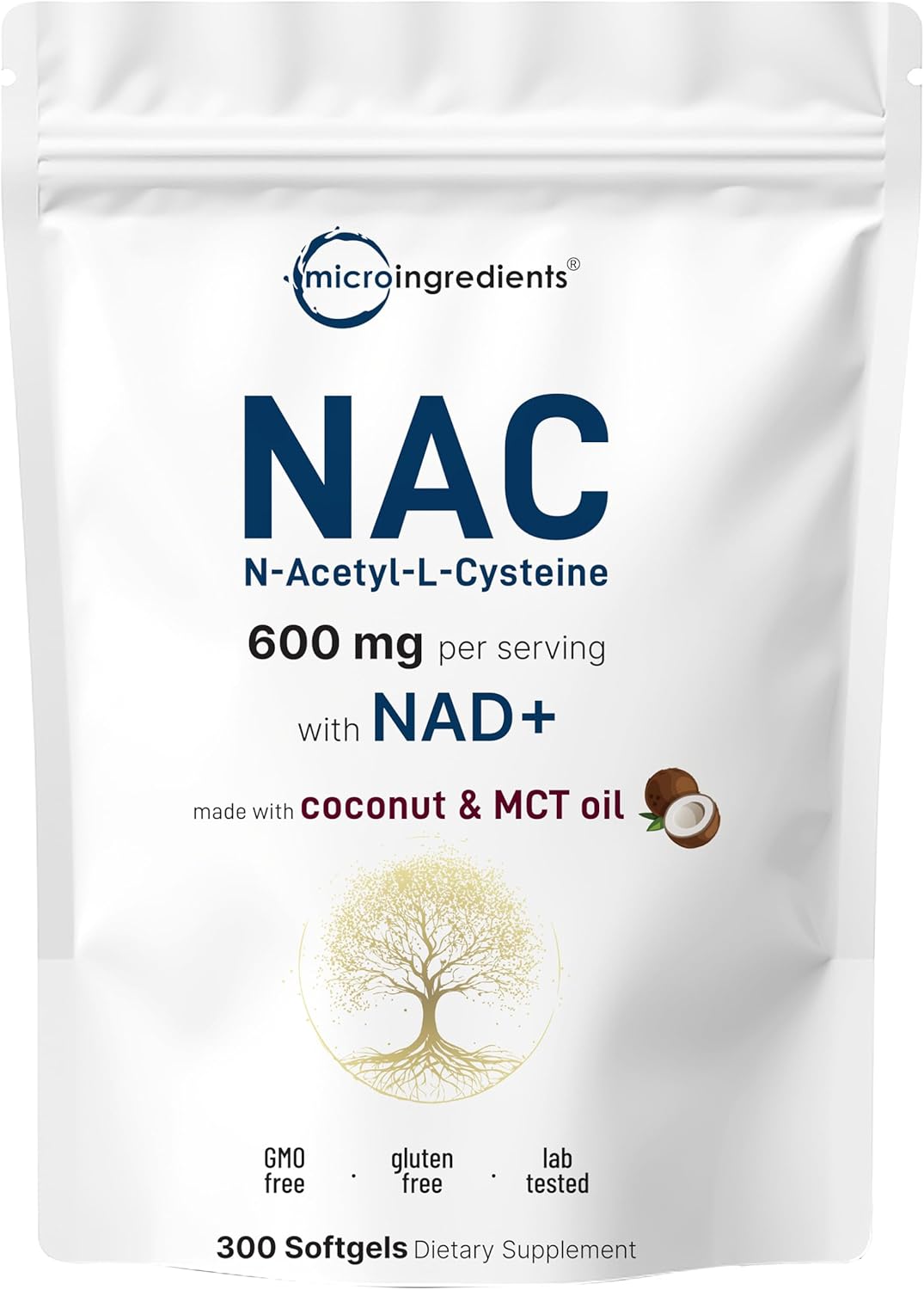 NAC CON NAD+ 600 MG 300 CAPSULAS BLANDAS NO GMO MICRO INGREDIENTS