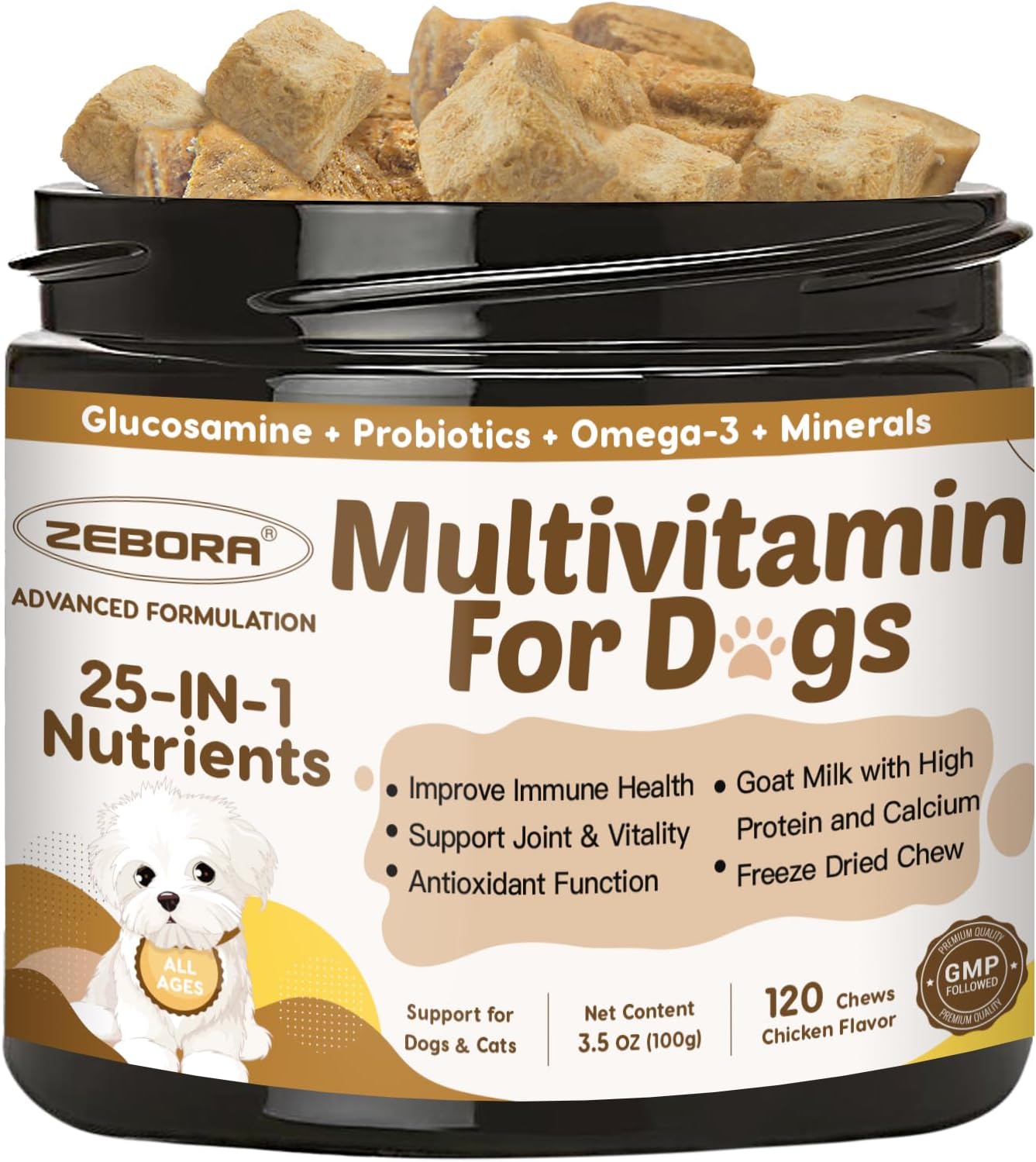 MULTIVITAMINAS PARA PERROS 25 EN 1 ZEBORA 120 MASTICABLES