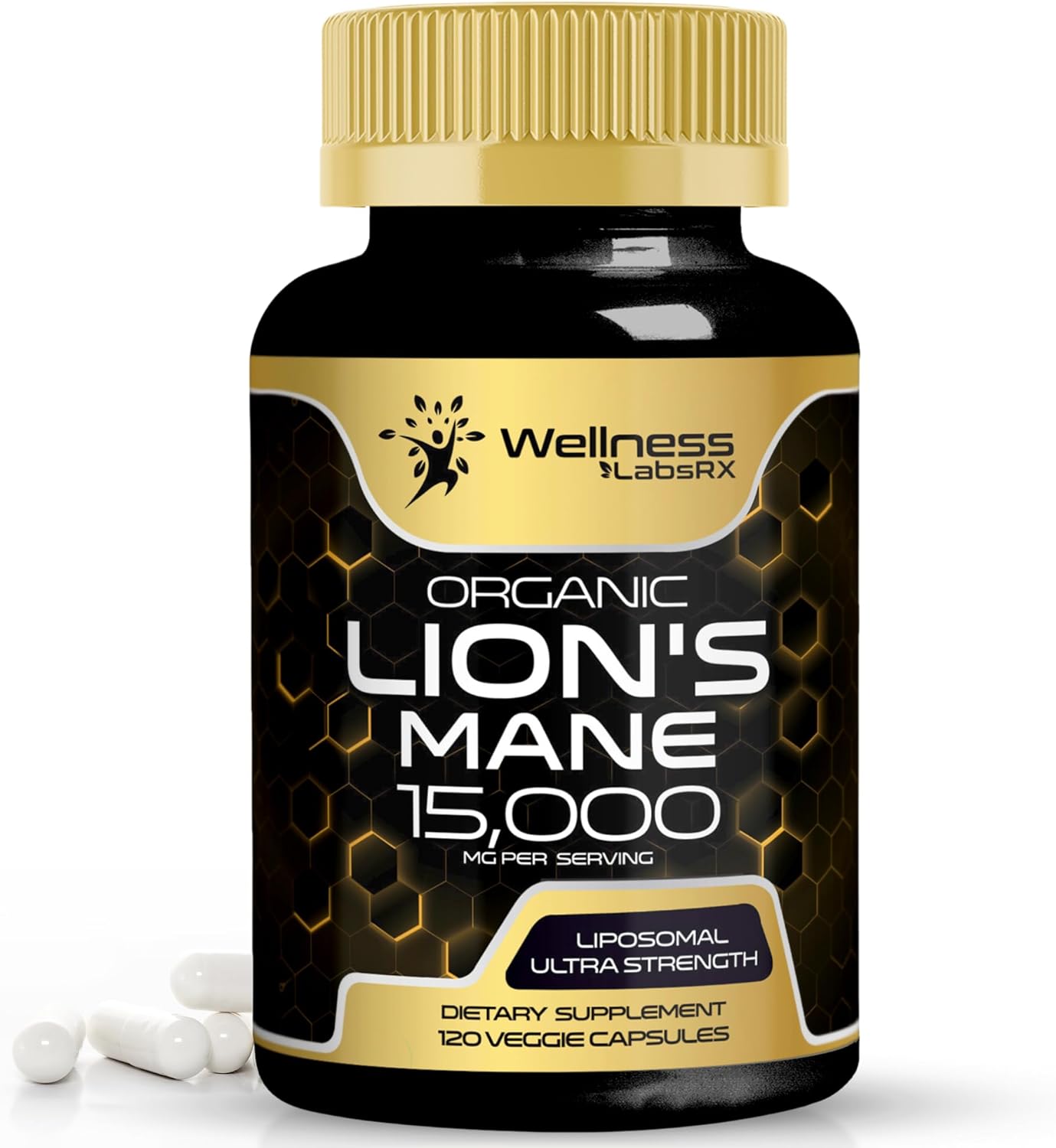 MELENA DE LEÓN LIPOSOMAL 15000 MG 120 CÁPSULAS NO GMO VEGANO WELLNESS LABSRX LIONS MANE