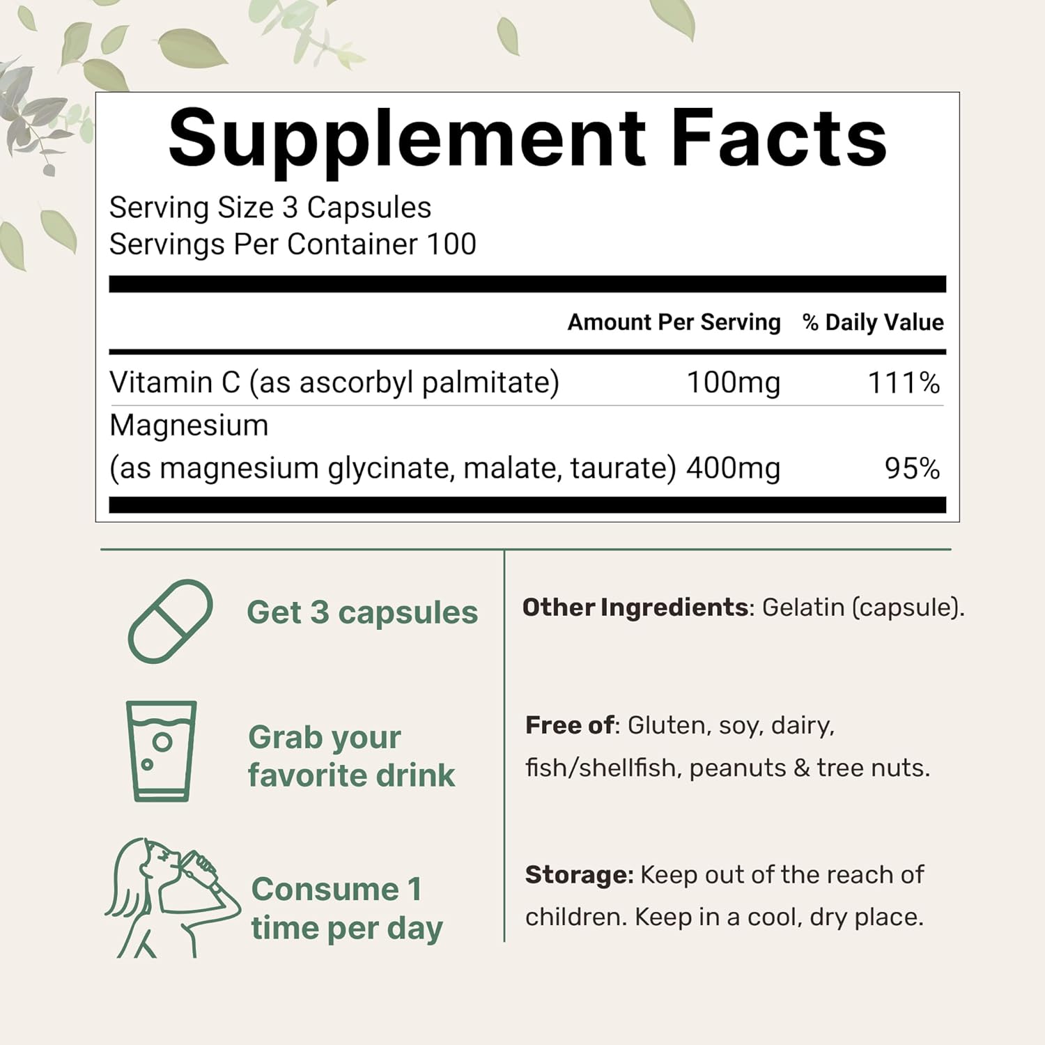 MAGNESIO COMPLEX 400MG 3 EN 1 MALATO + GLICINATO + TAURATO MICROINGREDIENTS 300 CAPSULAS NO GMO