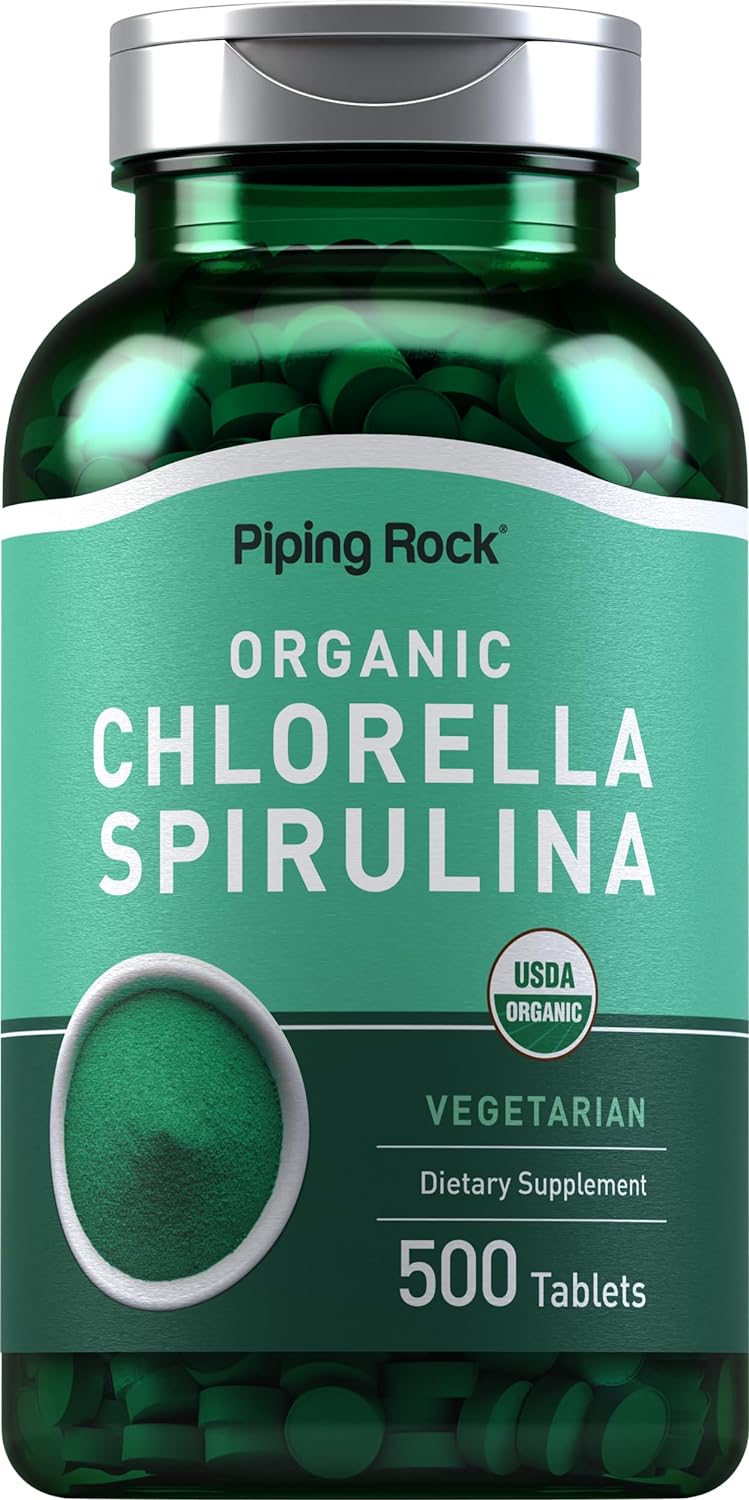 CLORELLA ESPIRULINA ORGANICA 1000 MG 500 TABLETAS SIN GMO PIPINGROCK