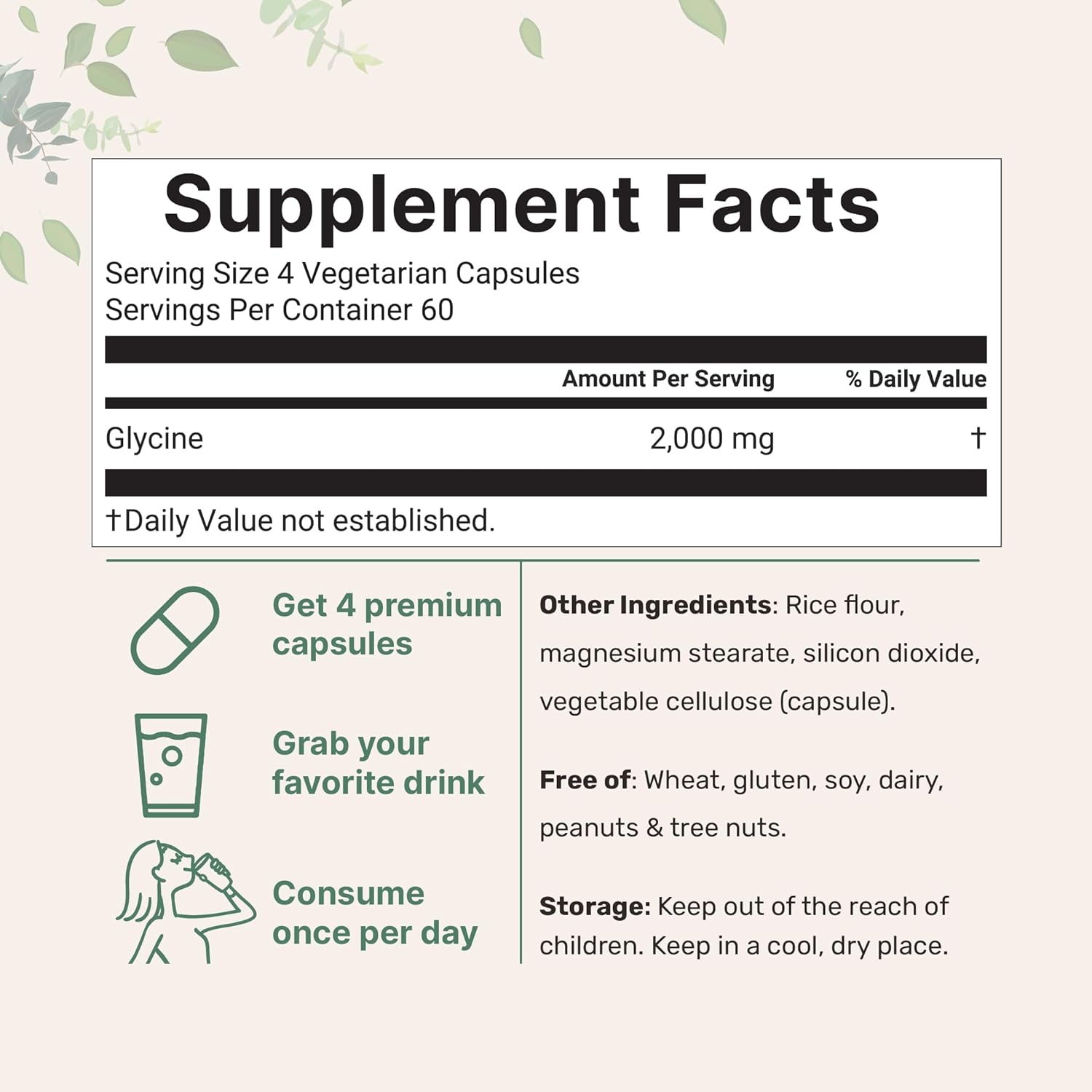 GLICINA 2,000 MG MICROINGREDIENTS 240 CAPSULAS VEGETALES NO GMO