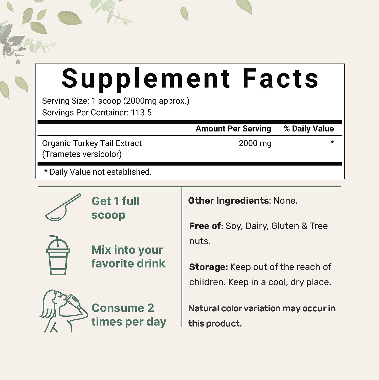 HONGO COLA DE PAVO MICROINGREDIENTS 2000 MG 227 GR TURKEY TAIL MUSHROOM