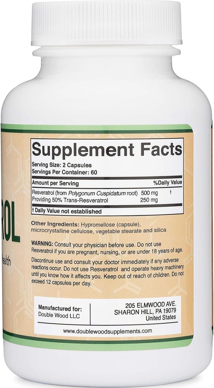 RESVERATROL 500MG DOUBLE WOOD 120 CAPSULAS VEGANO NO GMO