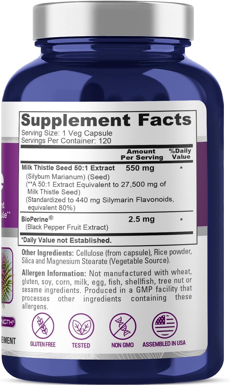 CARDO MARIANO 27,500 MG CON BIOPERINA 2.5 MG NUSAPURE 120 CAPSULASSIN GMO MILK THISTLE