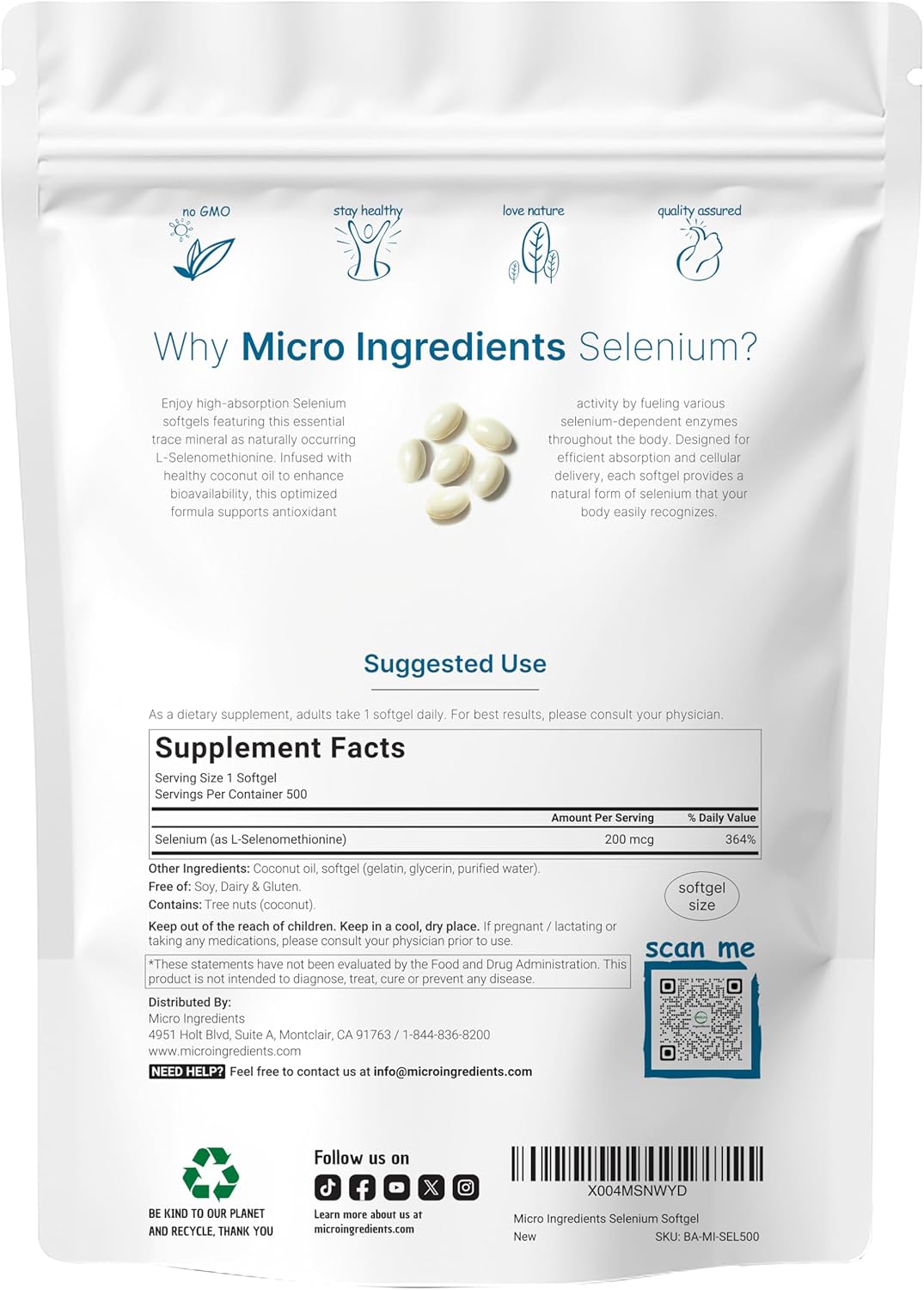 SELENIO 200 MCG MICROINGREDIENTS 500 CAPSULAS BLANDAS NO GMO