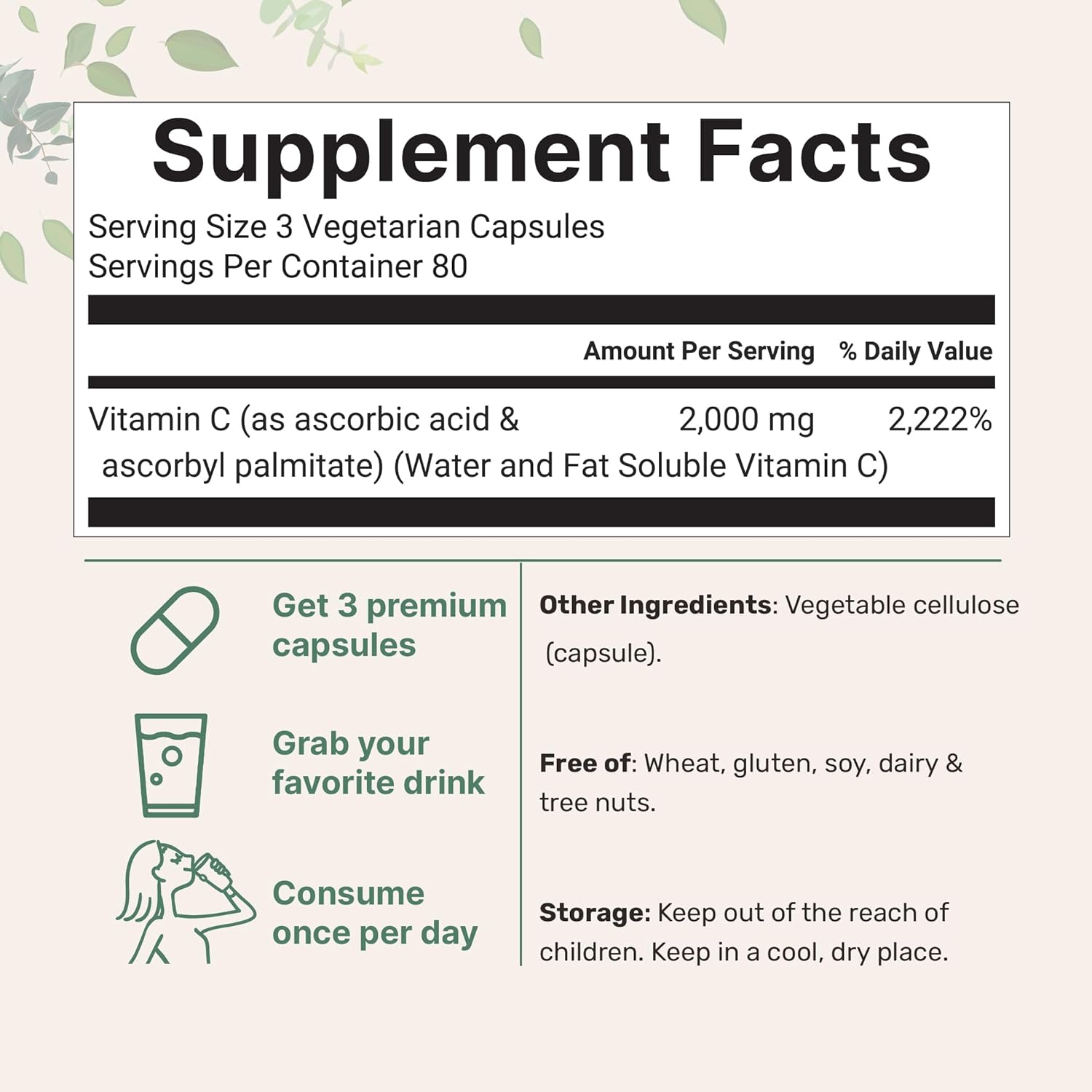 VITAMINA C PURA 2,000 MG MICROINGREDIENTS 240 CAPSULAS VEGETALES NO GMO