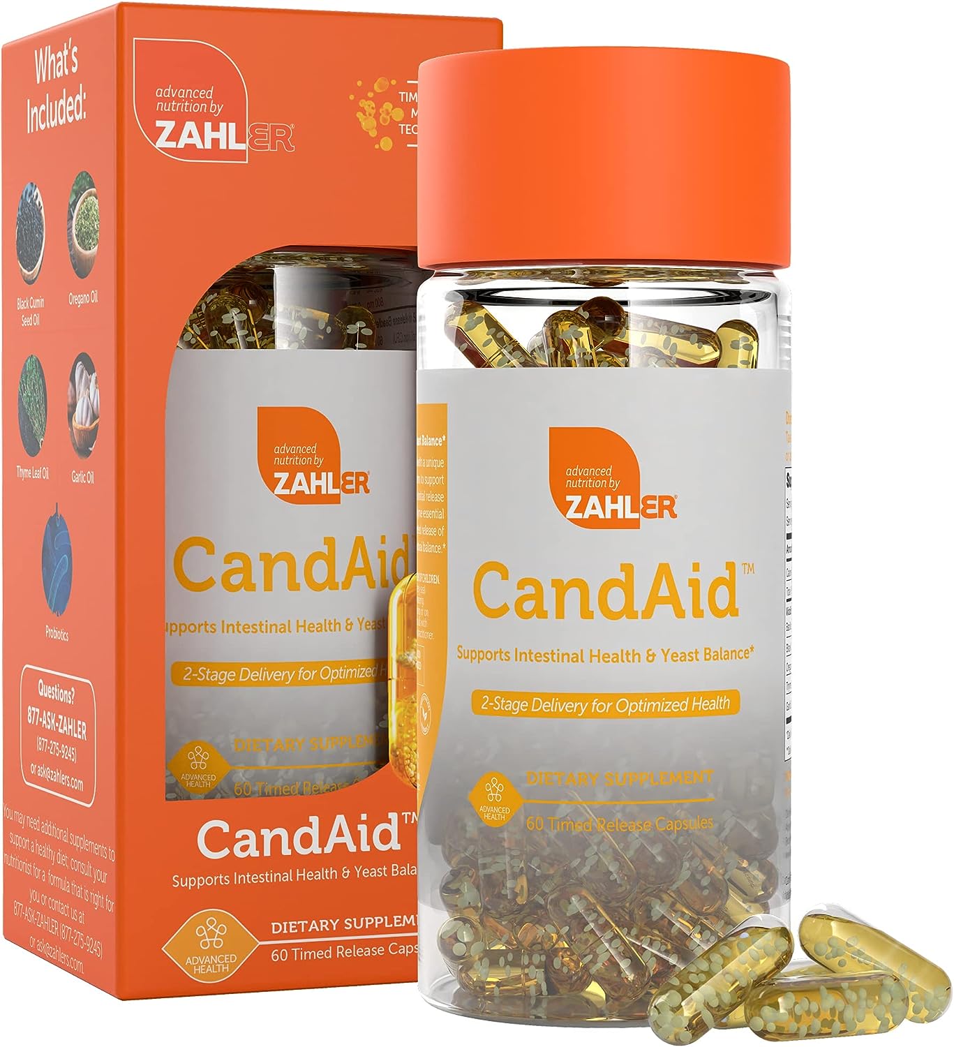 CANDAID CON PREBIOTICOS 860 MG CON ACEITE DE SEMILLA DE COMINO NEGRO 750 MG Y ACEITE DE OREGANO 50 MG 60 CAPSULAS SIN GMO ZAHLER BLACK CUMIN SEED OIL