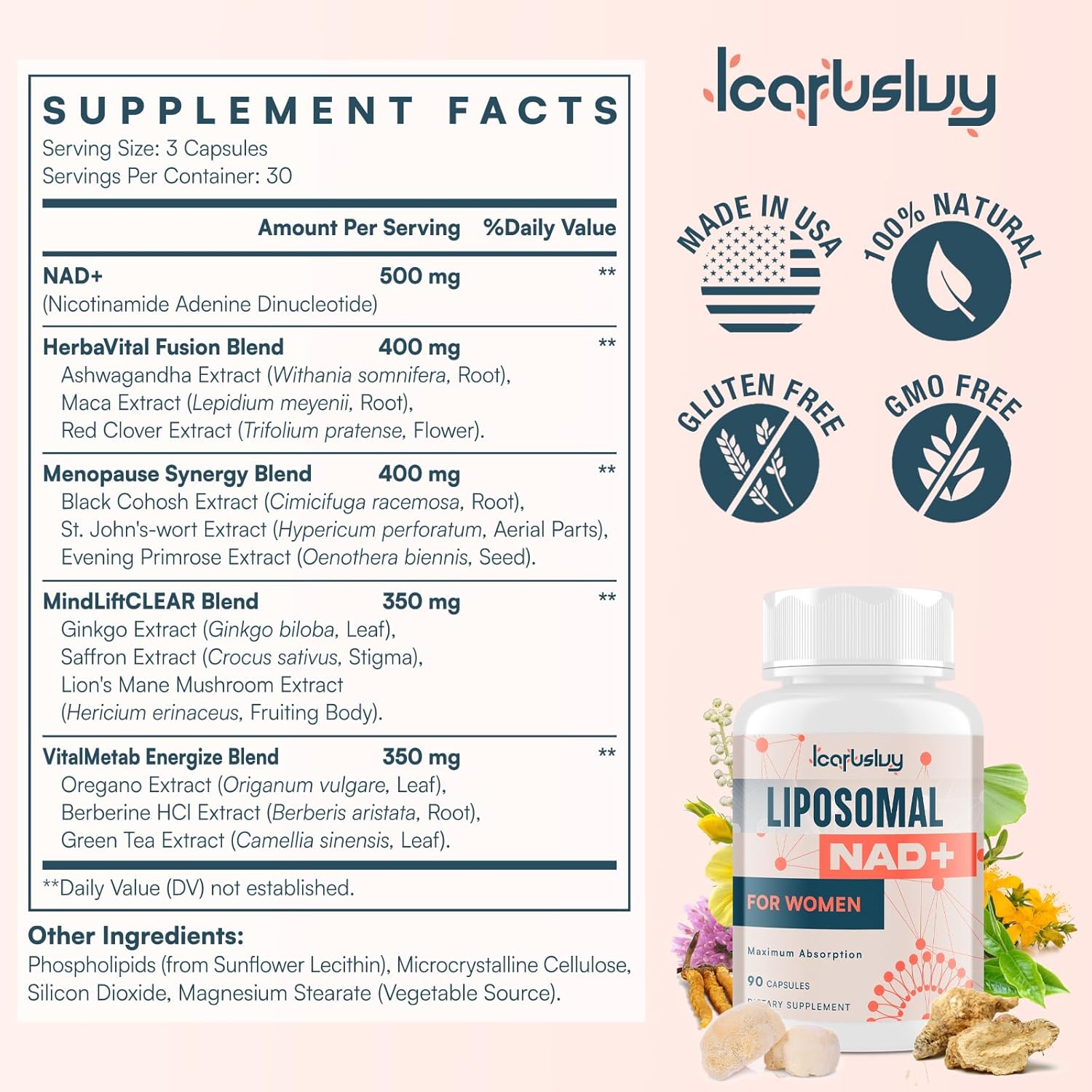 NAD+ LIPOSOMAL 2000 MG ICARUSLUY 90 CAPSULAS VEGANO NO GMO