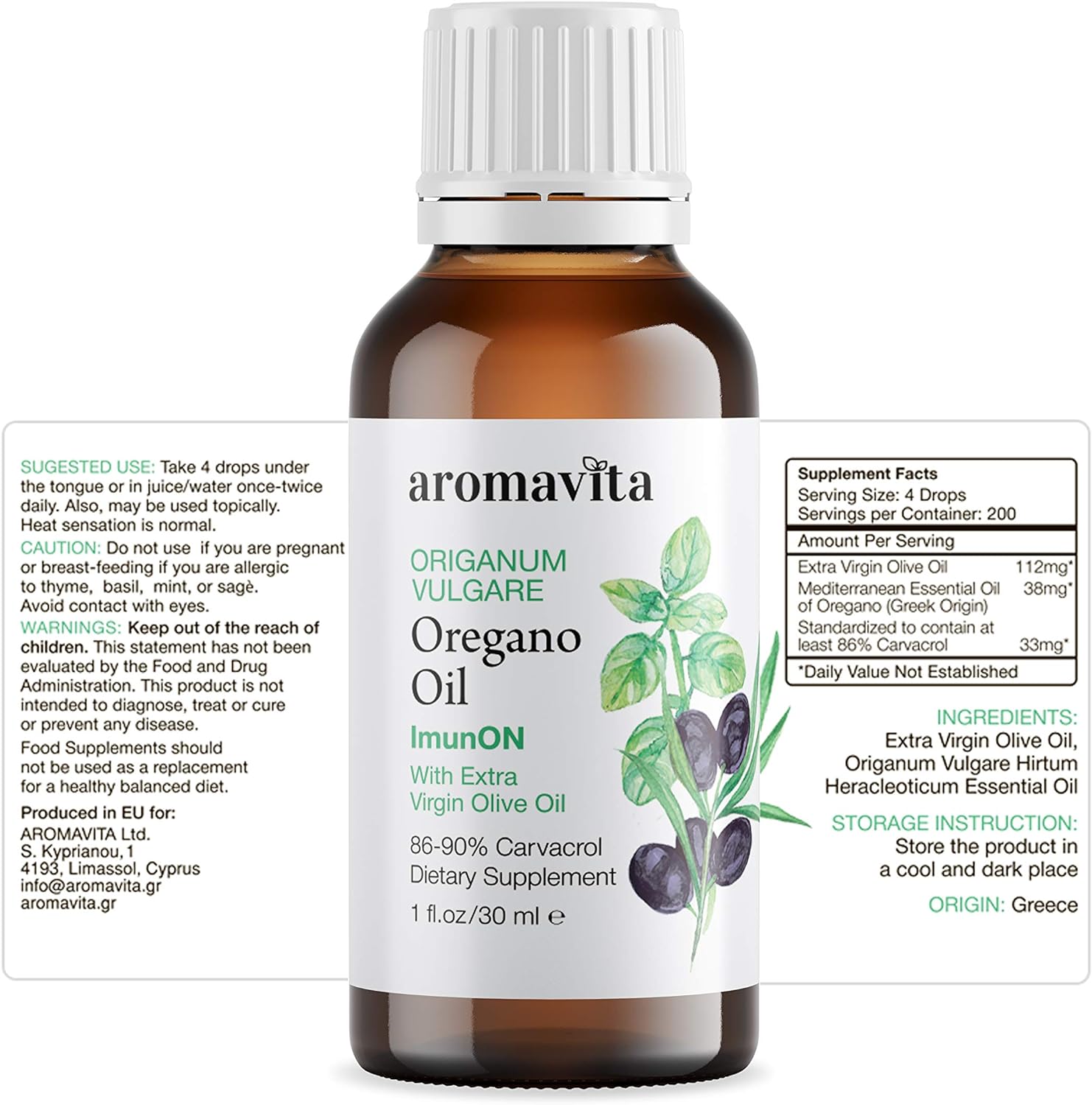 ACEITE DE OREGANO 183 MG 30 ML SIN GMO AROMAVITA