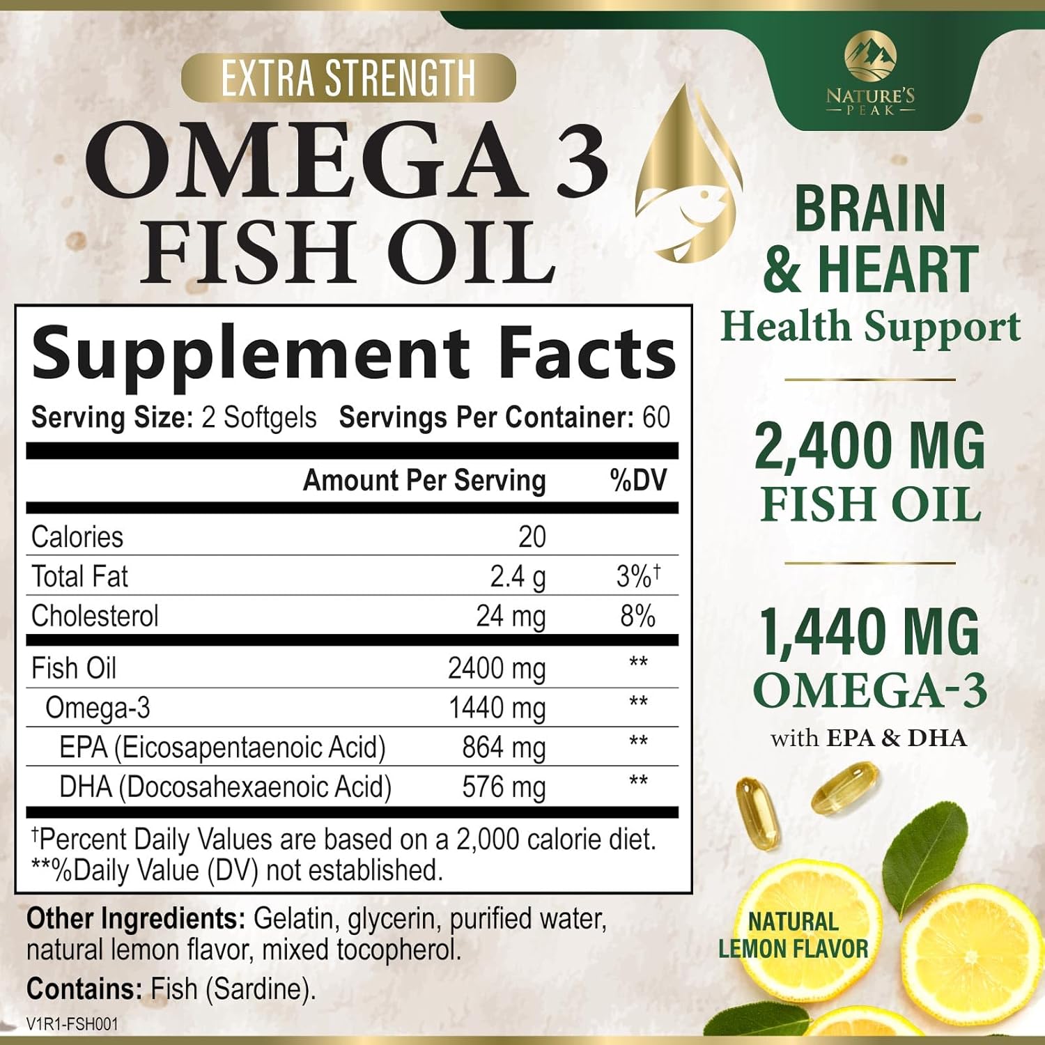 OMEGA 3 FISH OIL 2400 MG NATURES PEAK 120 CAPSULAS BLANDAS NO GMO