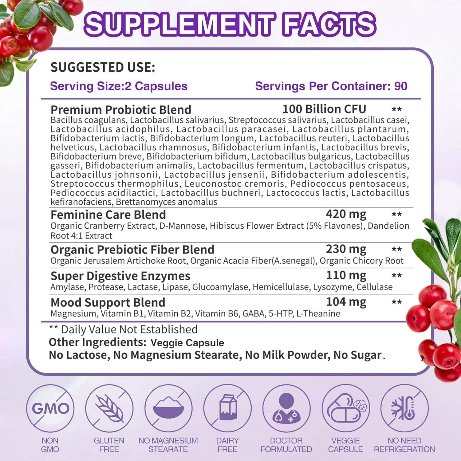 PROBIOTICOS PARA MUJER 100 BILLON CFU 180 CAPSULAS ZEBORA