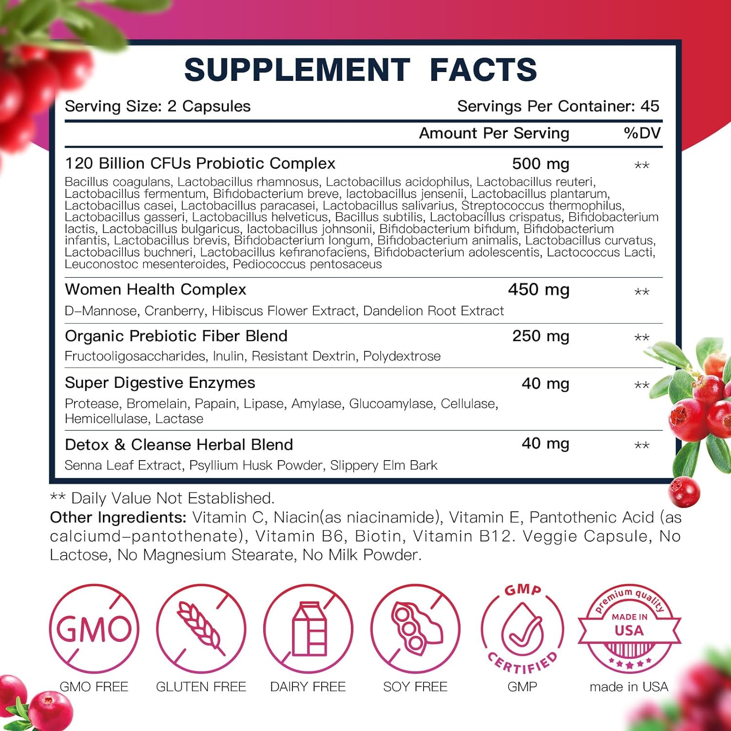 PROBIÓTICOS PARA MUJERES 120 BILLONES CFU 31 CEPAS 90 CÁPSULAS NO GMO DR FOSTER