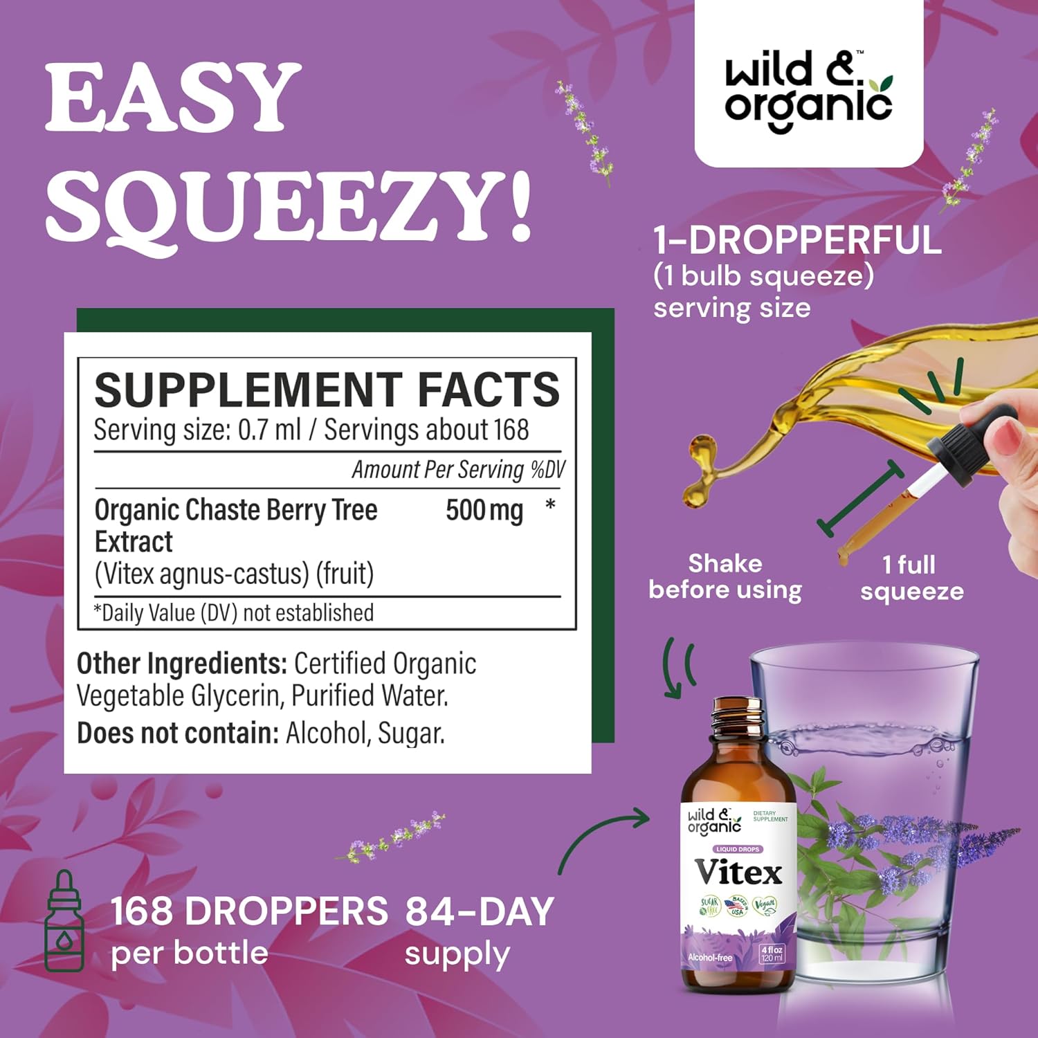 VITEX 500 MG WILD ORGANIC 4FLOZ LIQUIDO VEGANO NO GMO