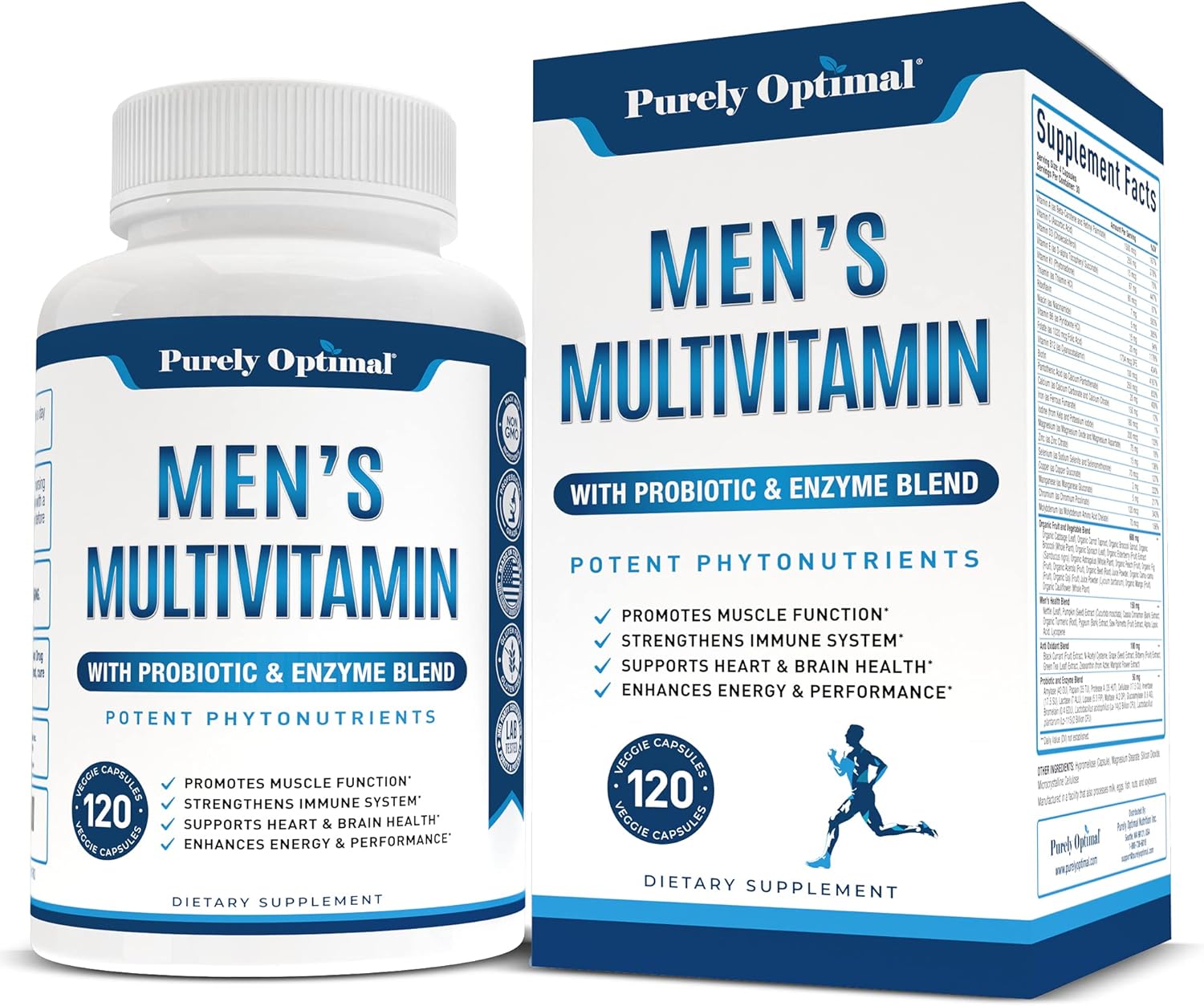 MULTIVITAMINAS PARA HOMBRES CON PROBIÓTICOS Y ENZIMAS 4,636 MCG 120 CÁPSULAS 100% NATURAL PURELY OPTIMAL