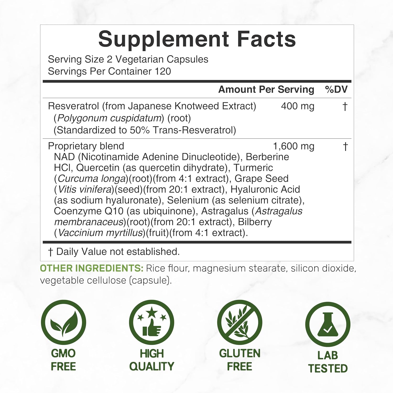 RESVERATROL COMPLEX 2000 MG DEAL 240 CAPSULAS VEGETALES NO GMO