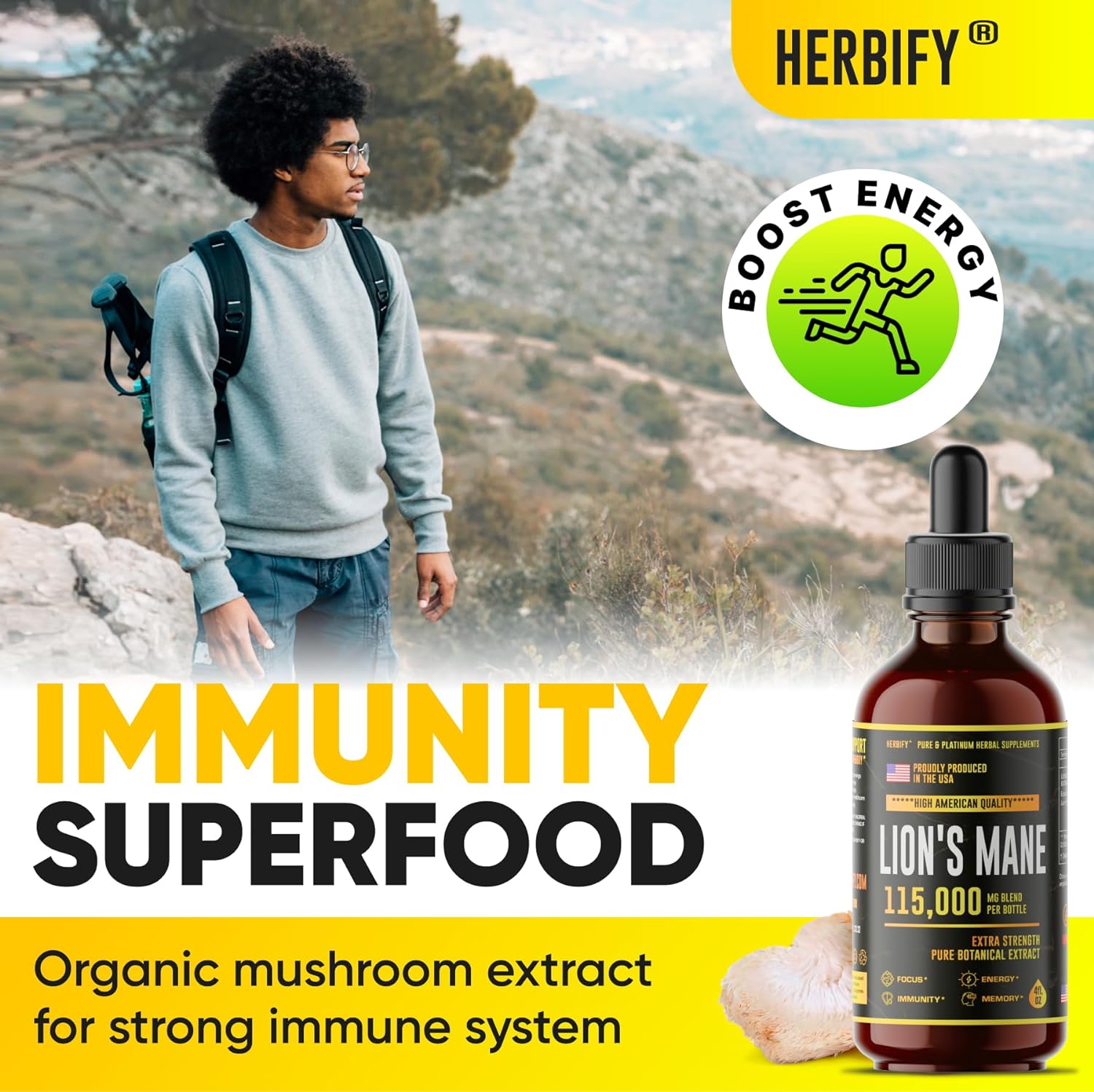 MELENA DE LEON 1000 MG 115 SERVICIOS SIN GMO VEGANO HERBIFY LION'S MANE