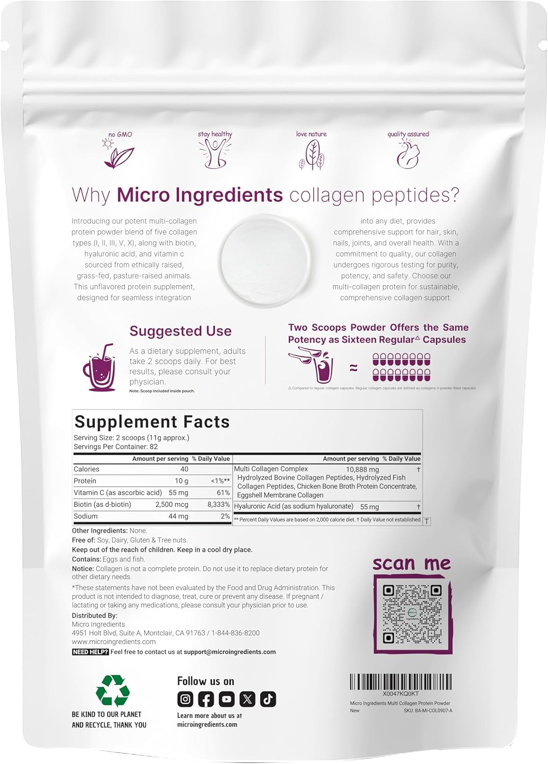 MULTI COLAGENO 907 GR MICROINGREDIENTS EN POLVO NO GMO