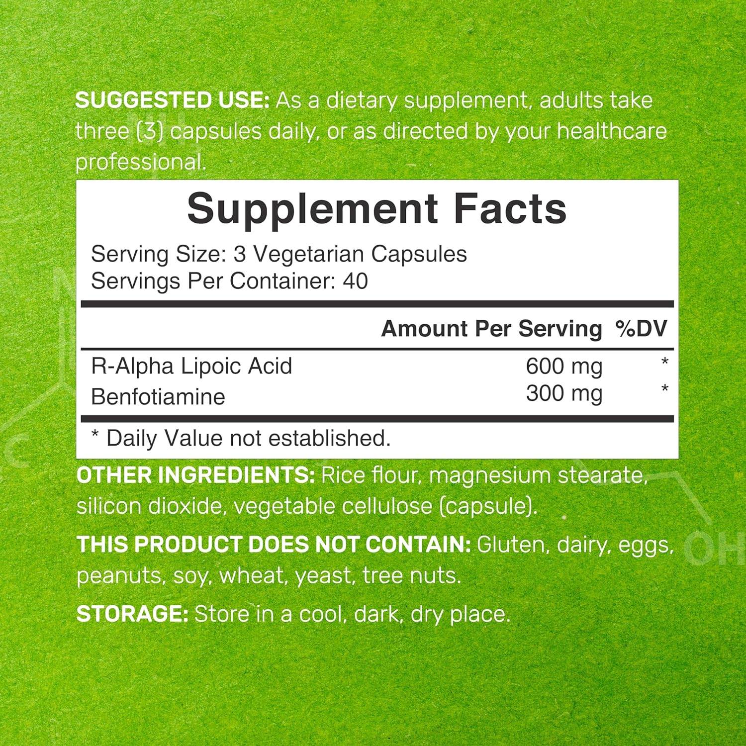 ACIDO ALFA LIPOICO DEAL 600 MG + BENFOTIAMINA 300 MG 120 CAPSULAS SIN GMO VEGANO