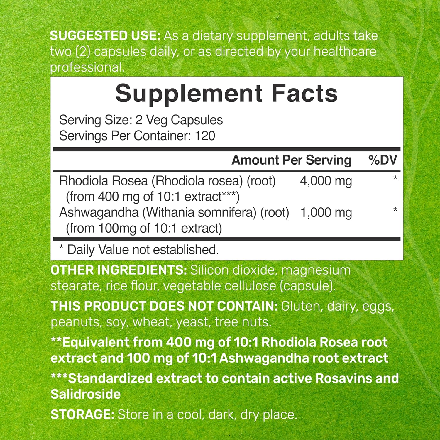RHODIOLA ROSEA CON ASHWAGANDHA DEAL 5000 MG 240 CAPSULAS SIN GMO