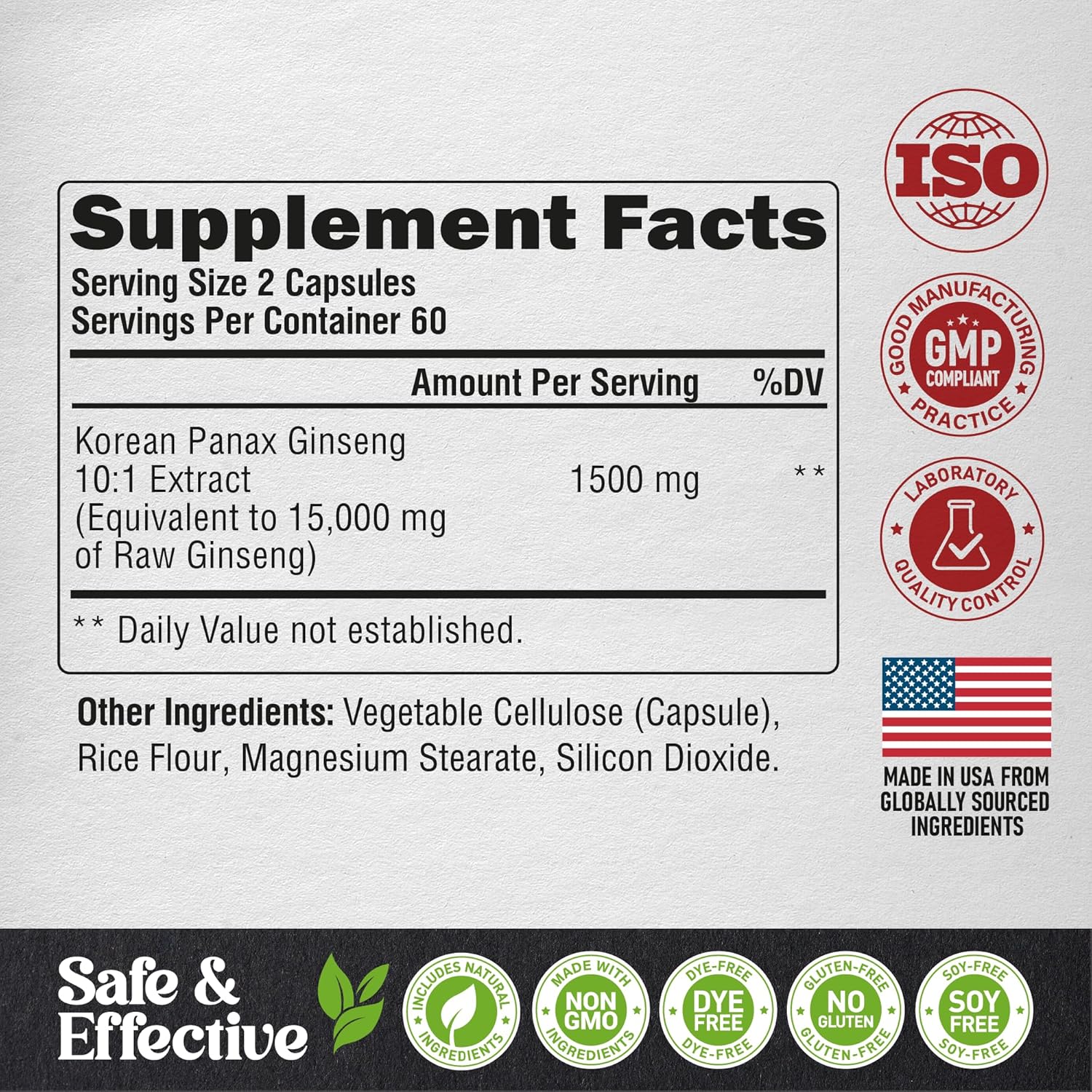 GINSENG 15000 MG 120 CAPSULAS VEGANO NO GMO NUTRA HARMONY