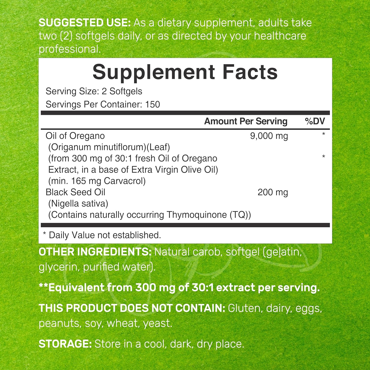 ACEITE DE OREGANO CON ACEITE DE SEMILLA NEGRA DEAL 9,000 MG 300 CAPSULAS BLANDAS SIN GMO